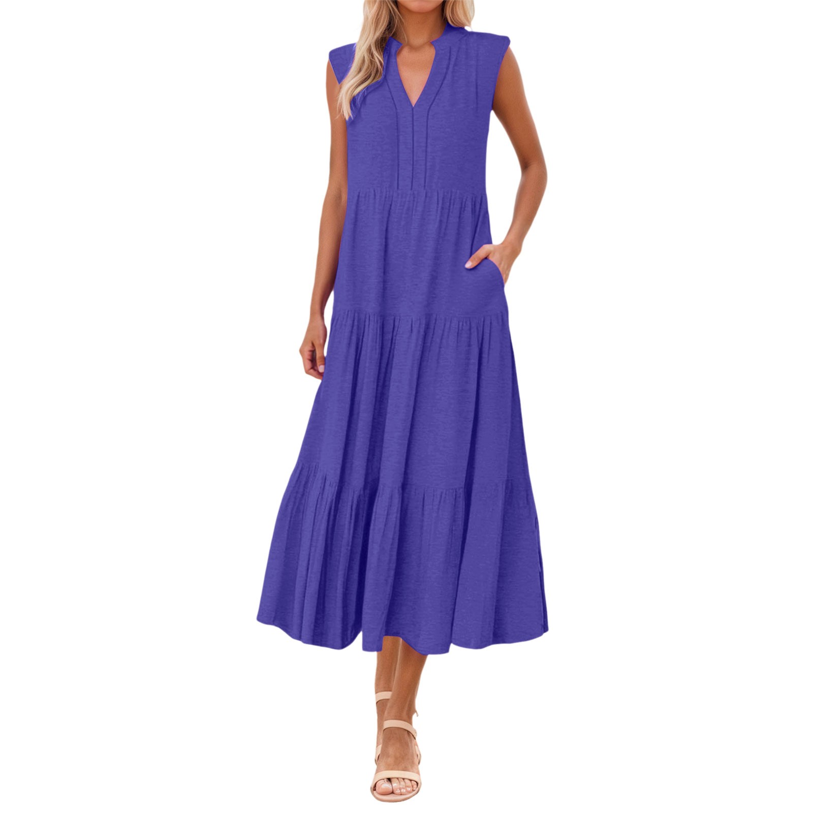thumbnail image 1 of Vestido fluido con cuello en V y corte en A para mujer - Ligero, ideal para la playa o el brunch, poliéster y spandex, tallas S-XXXL, 1 of 7